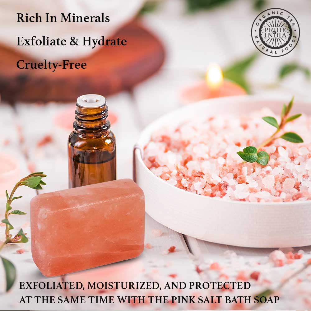 Himalayan Pink Salt Soap by Pride of India – Mineral Rich – Massage Bar/ Spa Ritual at Home – Chemical-free/Natural Occurring Salt Crystals Soap – Good for Skin/Hydrating