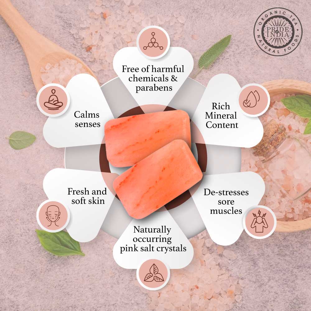 Himalayan Pink Salt Soap by Pride of India – Mineral Rich – Massage Bar/ Spa Ritual at Home – Chemical-free/Natural Occurring Salt Crystals Soap – Good for Skin/Hydrating